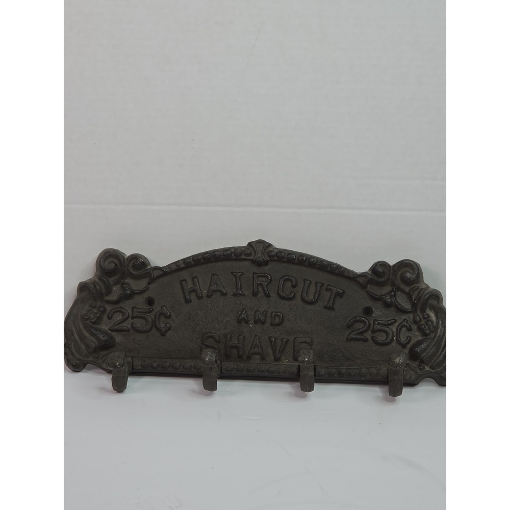 Antique Style Cast Iron Coat Hat Rack Barber Haircut And Shave 25 Rust Color